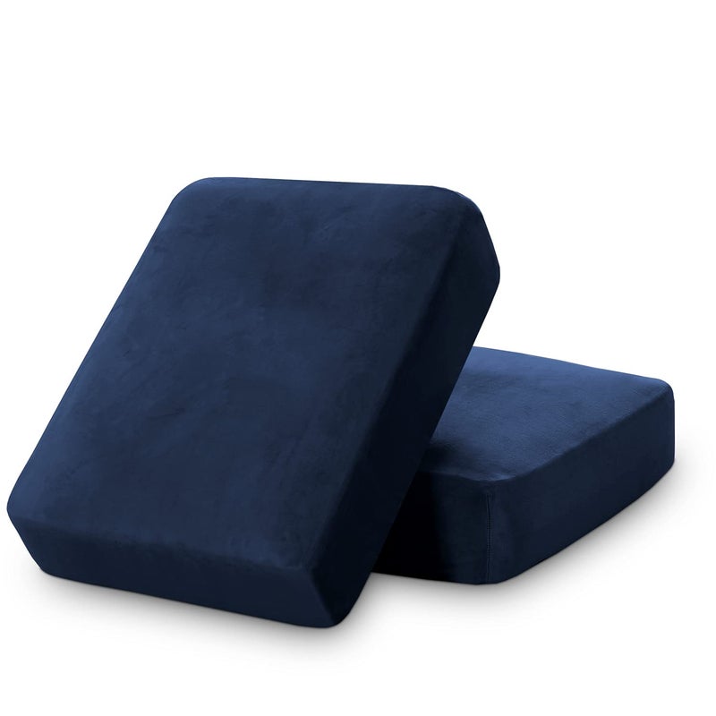 PrinceDeco Velvet Couch Cushion Cover Stretch Cushion Slipcover for Chair Loveseat Sofa Furniture Protector Seat Cushion Sofa Cover (Each Width Up to 29.5", Navy) - Image 1